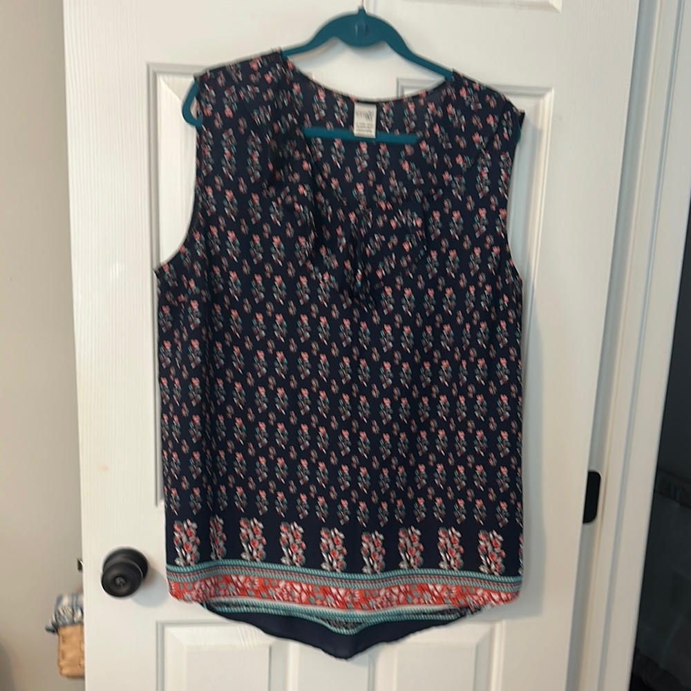 Terra & Sky Blue Ruffled Sleeveless Blouse